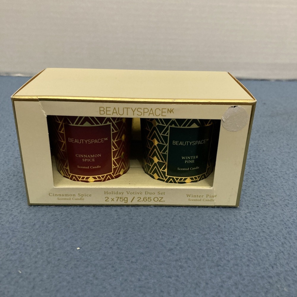 NIB BEAUTYSPACE Holidy Votive Duo Set (Cinnamon Spice & Winter‎ Pine) - 2.65oz